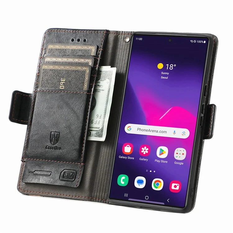 CASENEO 002 Serie Para Samsung Galaxy S24 Ultra Funda Bloqueo RFID Cartera Cuero Splice - Negro
