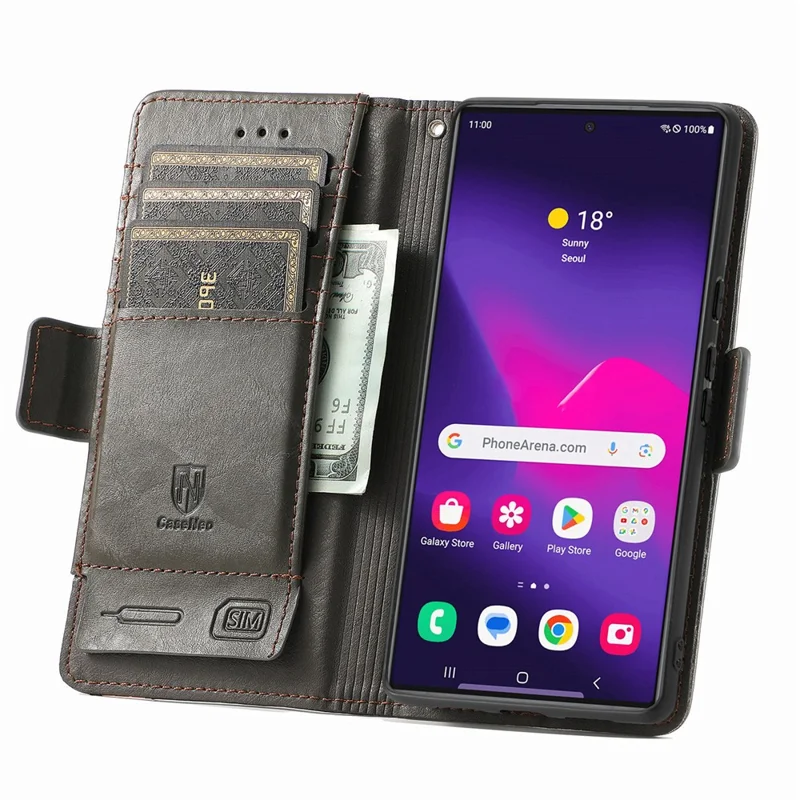 For Samsung Galaxy S24 Ultra Phone Cases CASENEO PU Leather Cover Stand with RFID Blocking Wallet - Grey