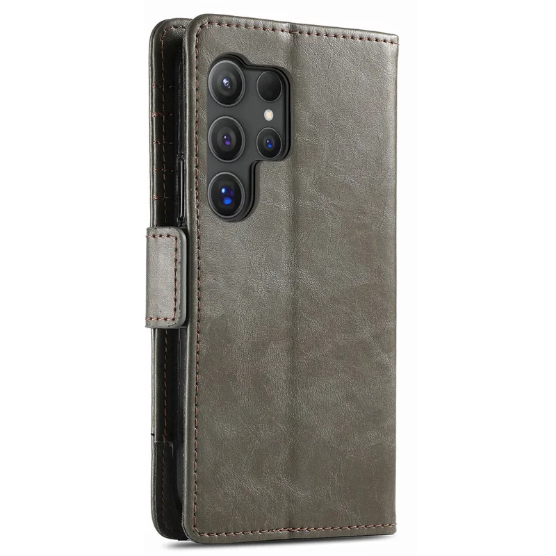 For Samsung Galaxy S24 Ultra Phone Cases CASENEO PU Leather Cover Stand with RFID Blocking Wallet - Grey