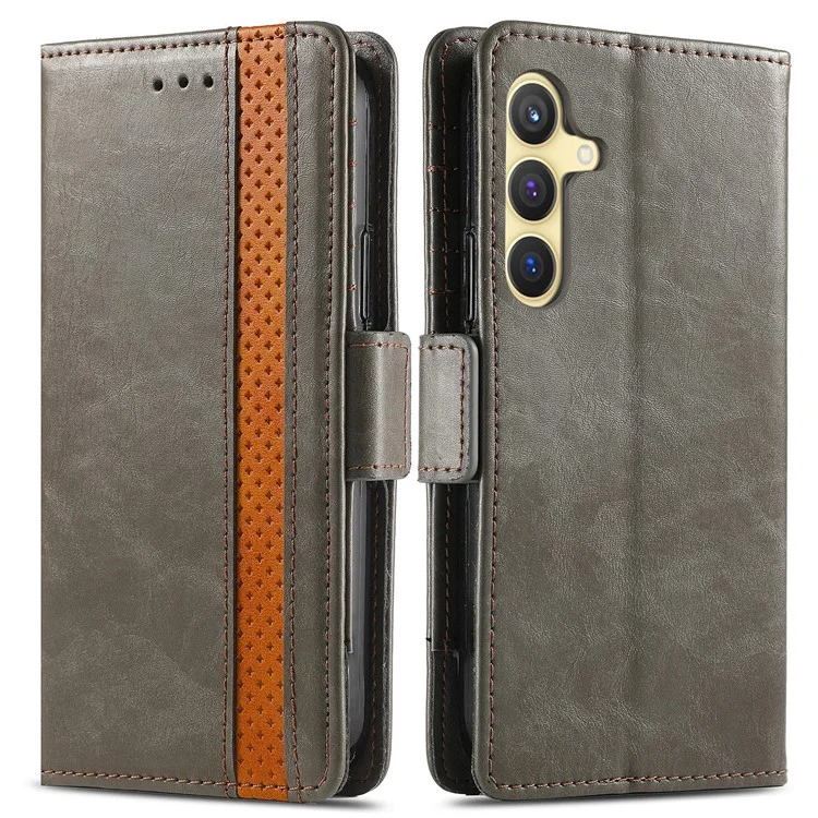 For Samsung Galaxy S24 Phone Cases CASENEO PU Leather Cover Stand with RFID Blocking Wallet - Grey