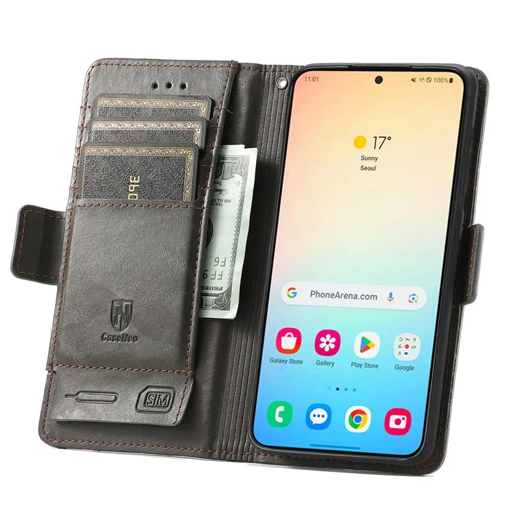 For Samsung Galaxy S24 Phone Cases CASENEO PU Leather Cover Stand with RFID Blocking Wallet - Grey