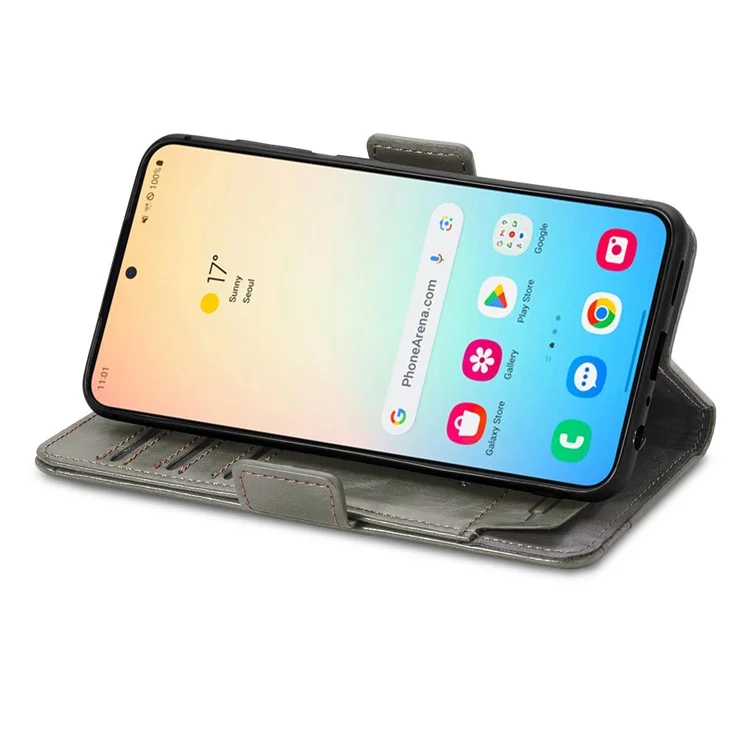 For Samsung Galaxy S24 Phone Cases CASENEO PU Leather Cover Stand with RFID Blocking Wallet - Grey