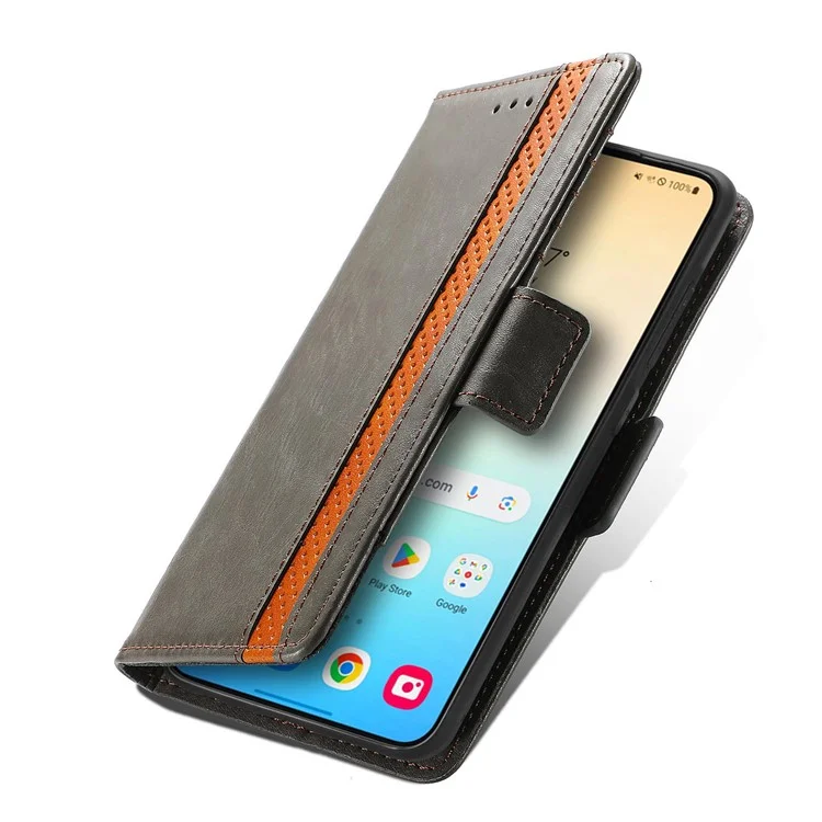 For Samsung Galaxy S24 Phone Cases CASENEO PU Leather Cover Stand with RFID Blocking Wallet - Grey