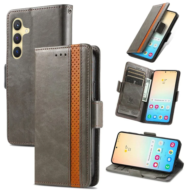 For Samsung Galaxy S24 Phone Cases CASENEO PU Leather Cover Stand with RFID Blocking Wallet - Grey
