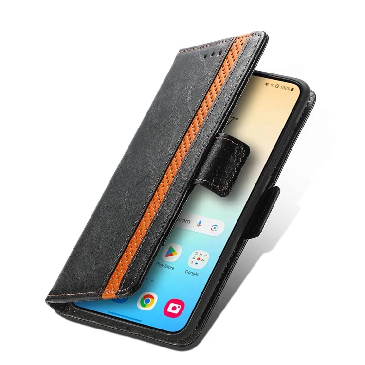 CASENEO 002 Série Pour Samsung Galaxy S24+ Étui en cuir PU Support Blocage RFID Couverture - Noir