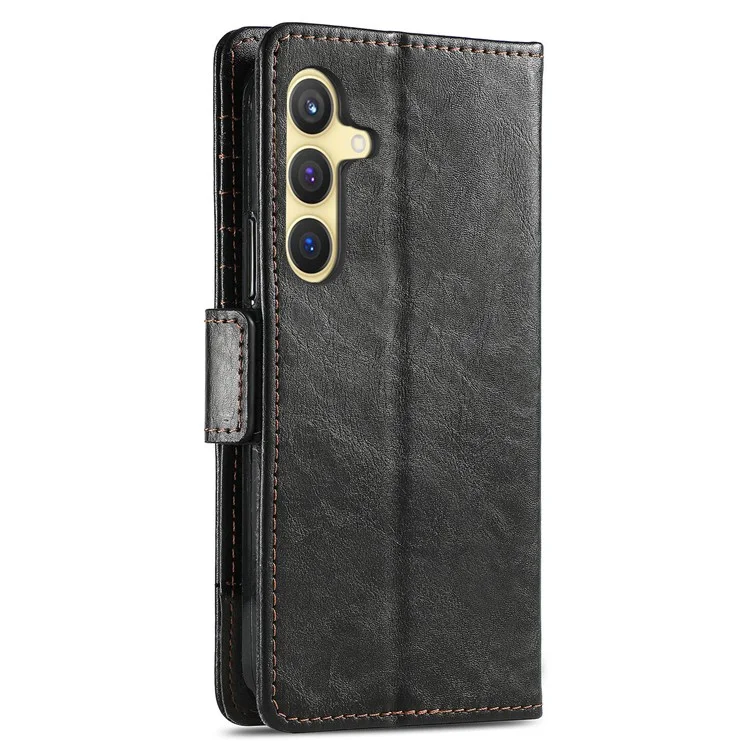 CASENEO 002 Série Pour Samsung Galaxy S24+ Étui en cuir PU Support Blocage RFID Couverture - Noir