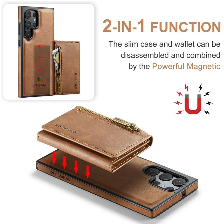 DG.MING M5 Series For Samsung Galaxy S22 Ultra 5G Case RFID Blocking Wallet Phone Cover - Brown