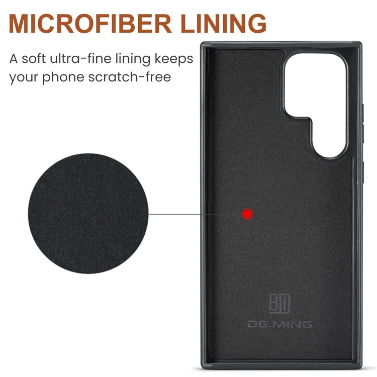 DG.MING M5 Series For Samsung Galaxy S22 Ultra 5G Case RFID Blocking Wallet Phone Cover - Brown