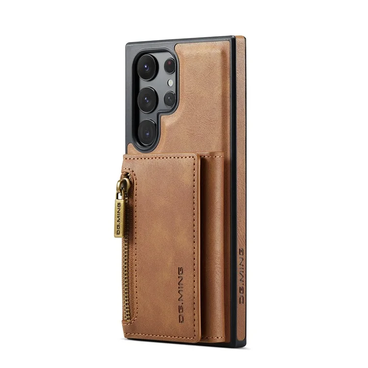 DG.MING M5 Series For Samsung Galaxy S22 Ultra 5G Case RFID Blocking Wallet Phone Cover - Brown