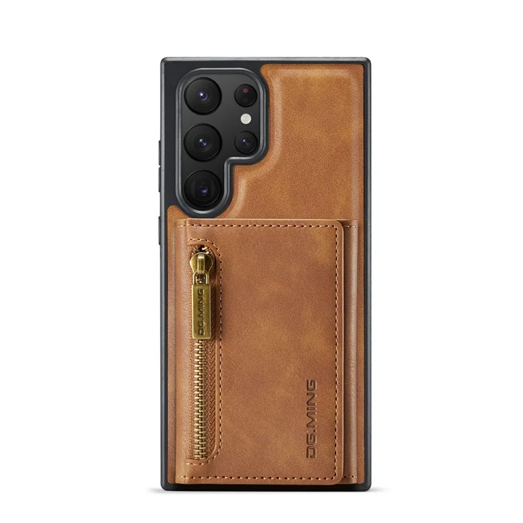 DG.MING M5 Series For Samsung Galaxy S22 Ultra 5G Case RFID Blocking Wallet Phone Cover - Brown