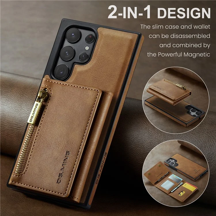 DG.MING M5 Series For Samsung Galaxy S22 Ultra 5G Case RFID Blocking Wallet Phone Cover - Brown