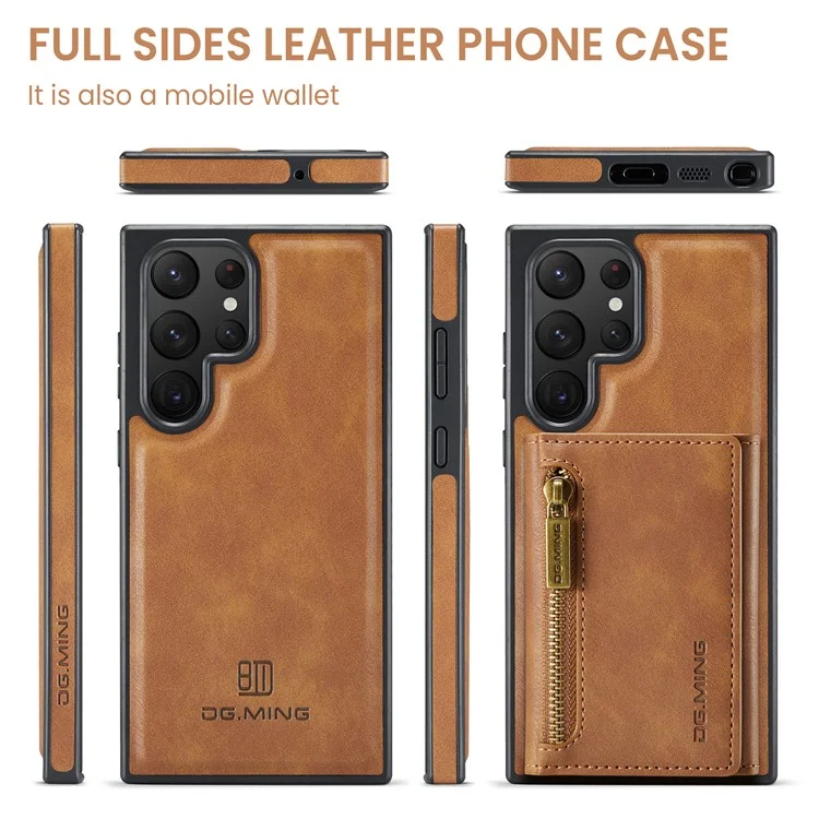 DG.MING M5 Series For Samsung Galaxy S22 Ultra 5G Case RFID Blocking Wallet Phone Cover - Brown