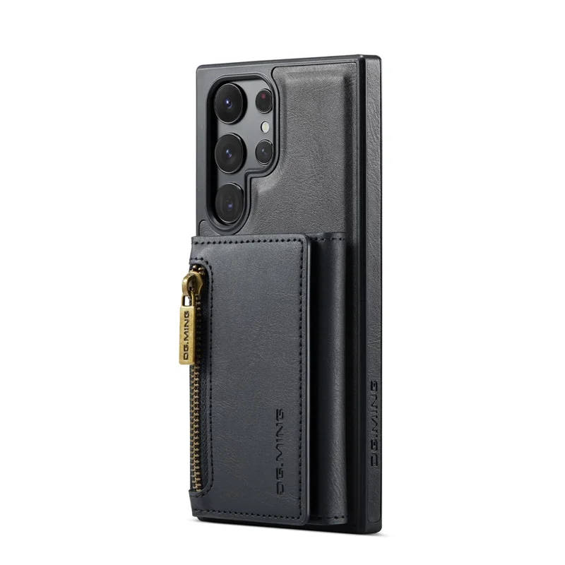 DG.MING M5 Series For Samsung Galaxy S22 Ultra 5G Case RFID Blocking Wallet Phone Cover - Black
