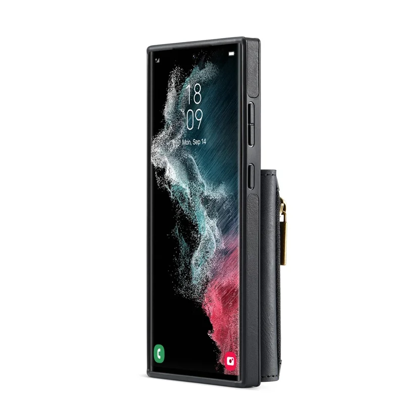 DG.MING M5 Series For Samsung Galaxy S22 Ultra 5G Case RFID Blocking Wallet Phone Cover - Black