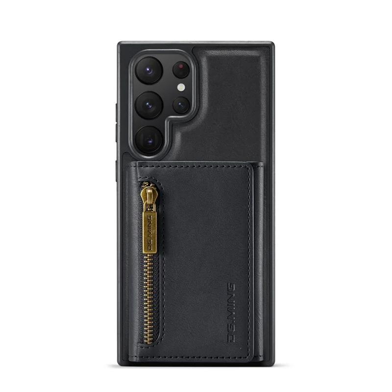 DG.MING M5 Series For Samsung Galaxy S22 Ultra 5G Case RFID Blocking Wallet Phone Cover - Black
