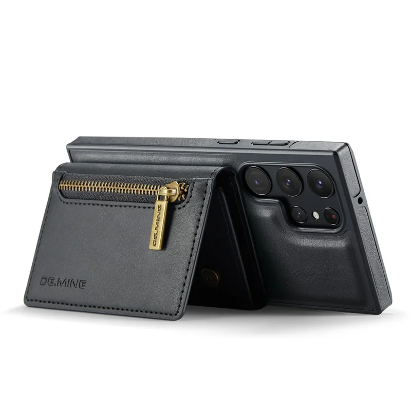 DG.MING M5 Series For Samsung Galaxy S22 Ultra 5G Case RFID Blocking Wallet Phone Cover - Black
