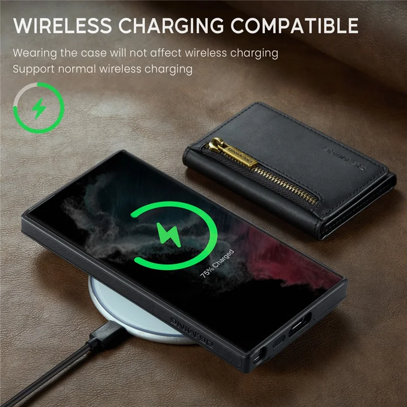 DG.MING M5 Series For Samsung Galaxy S22 Ultra 5G Case RFID Blocking Wallet Phone Cover - Black