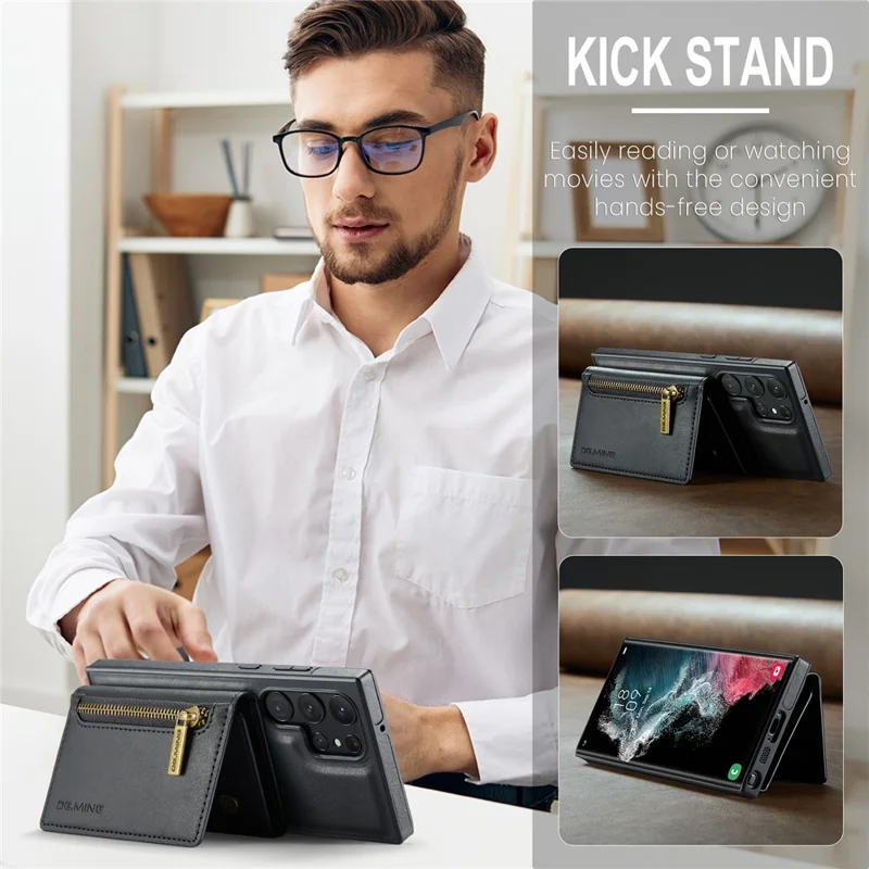 DG.MING M5 Series For Samsung Galaxy S22 Ultra 5G Case RFID Blocking Wallet Phone Cover - Black