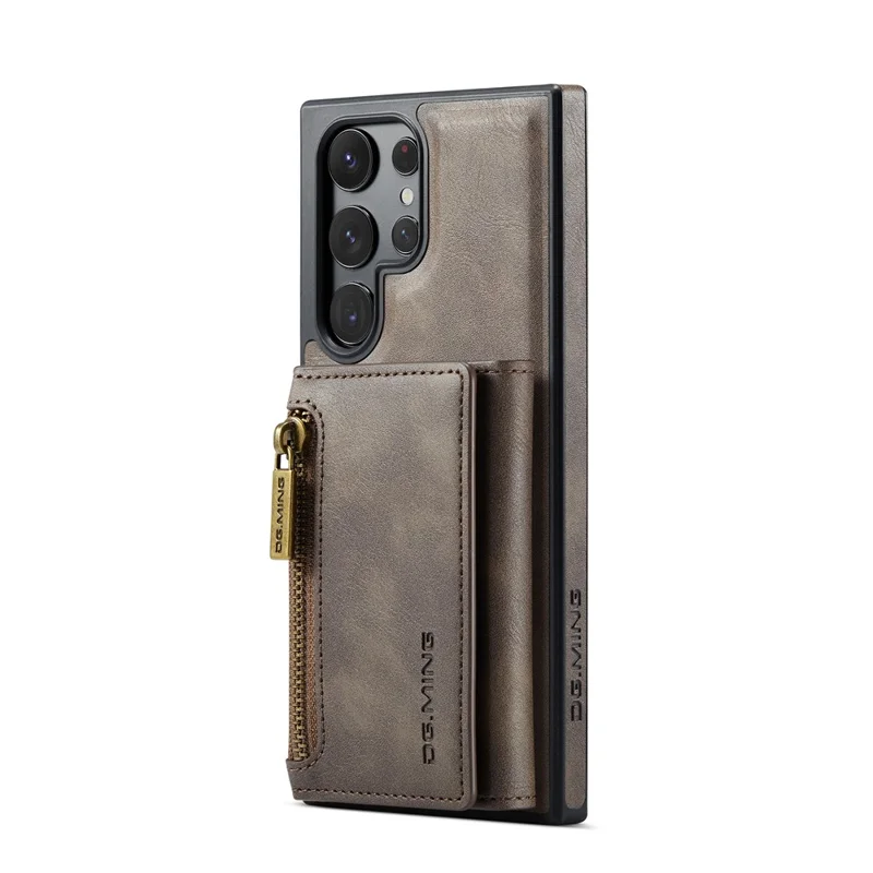 DG.MING M5 Series For Samsung Galaxy S22 Ultra 5G Case RFID Blocking Wallet Phone Cover - Coffee