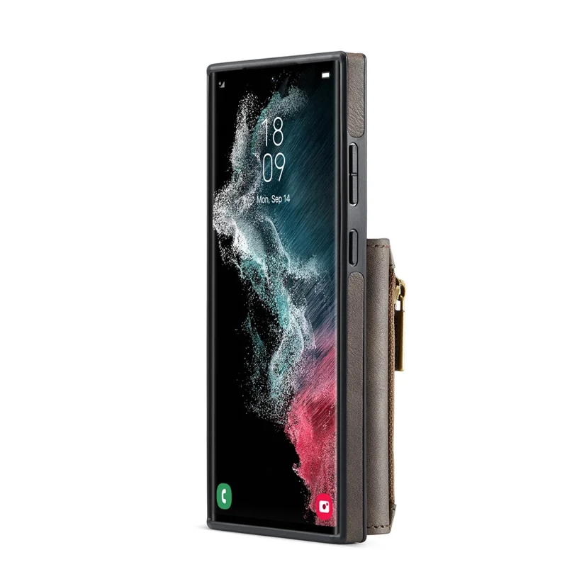 DG.MING M5 Series For Samsung Galaxy S22 Ultra 5G Case RFID Blocking Wallet Phone Cover - Coffee