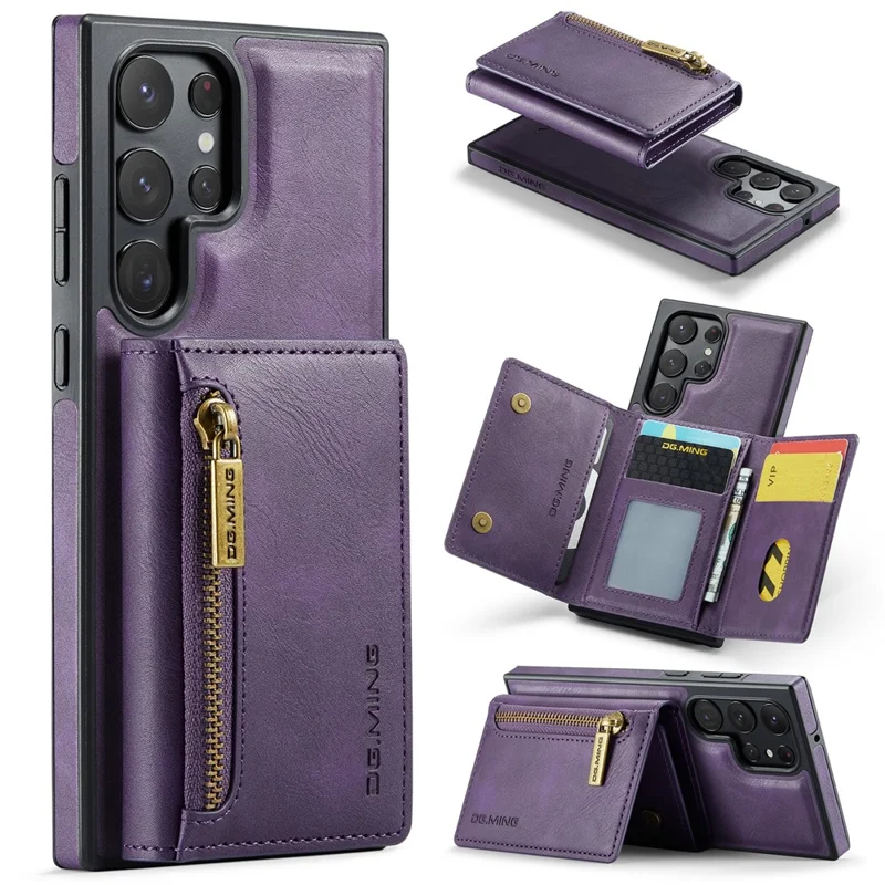 DG.MING M5 Series For Samsung Galaxy S22 Ultra 5G Case RFID Blocking Wallet Phone Cover - Purple