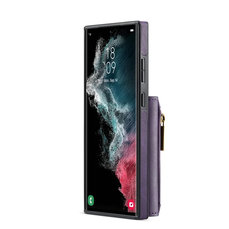 DG.MING M5 Series For Samsung Galaxy S22 Ultra 5G Case RFID Blocking Wallet Phone Cover - Purple