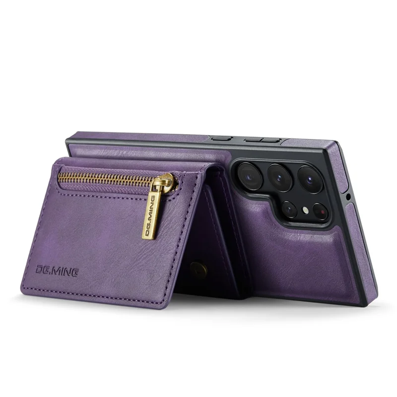 DG.MING M5 Series For Samsung Galaxy S22 Ultra 5G Case RFID Blocking Wallet Phone Cover - Purple