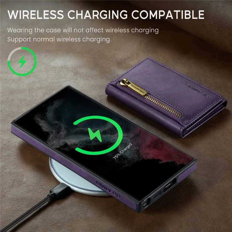 DG.MING M5 Series For Samsung Galaxy S22 Ultra 5G Case RFID Blocking Wallet Phone Cover - Purple