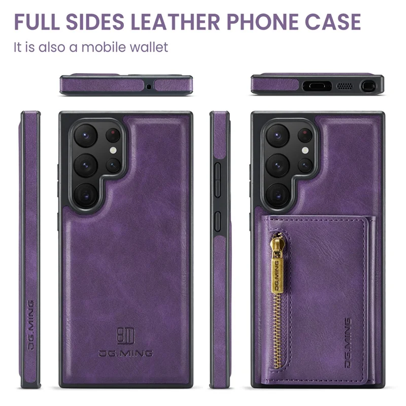 DG.MING M5 Series For Samsung Galaxy S22 Ultra 5G Case RFID Blocking Wallet Phone Cover - Purple