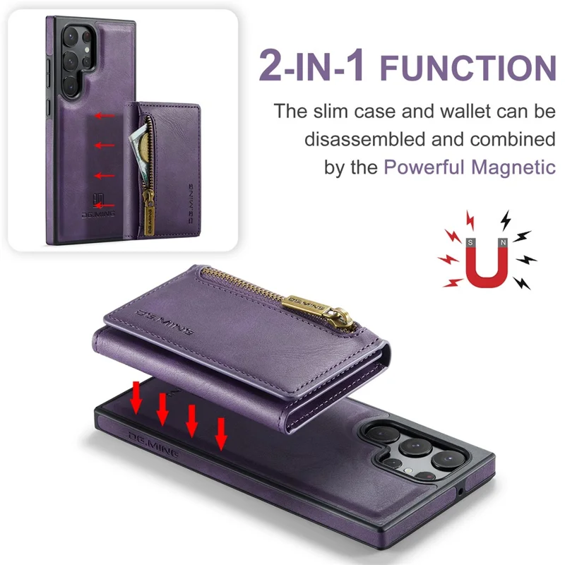 DG.MING M5 Series For Samsung Galaxy S22 Ultra 5G Case RFID Blocking Wallet Phone Cover - Purple