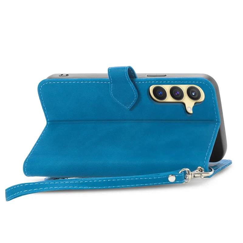 For Samsung Galaxy S24 Zipper Wallet Case with Strap Flower Imprint PU Leather Phone Cover - Blue