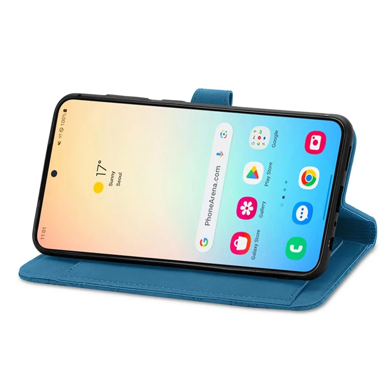 Für Samsung Galaxy S24+ Reißverschluss-Maptasche mit Band, Blumenprägung, PU-Leder-Handyhülle - Blau