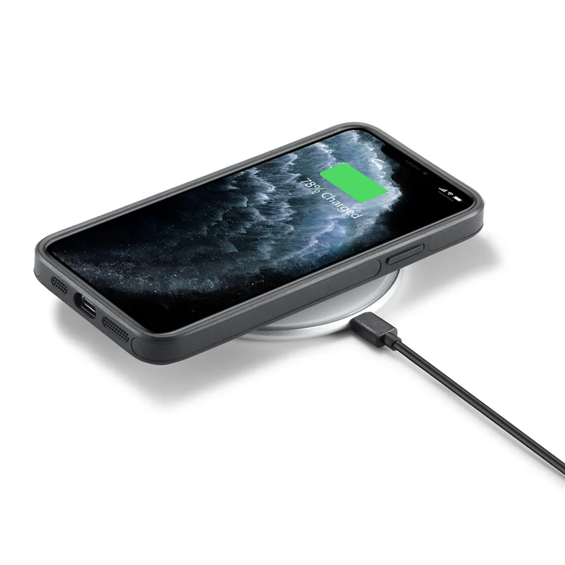 DG.MING Para iPhone 11 Pro Max Funda de Cuero Revestimiento Funda de Teléfono Carga Inalámbrica - Negro