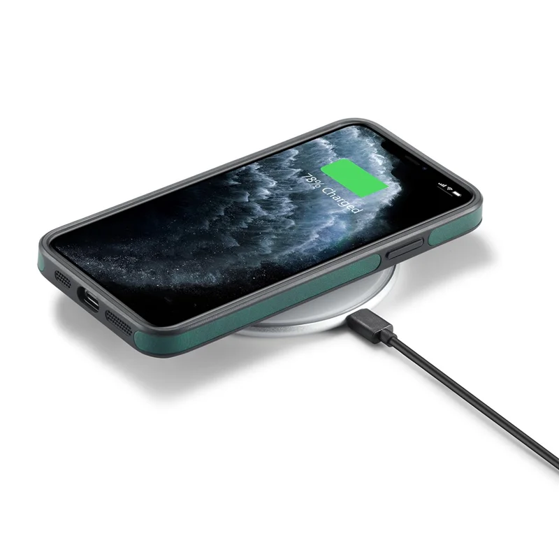 DG.MING Voor iPhone 11 Pro Max hoesje met lederen coating Telefoonhoesje draadloos opladen - Groen