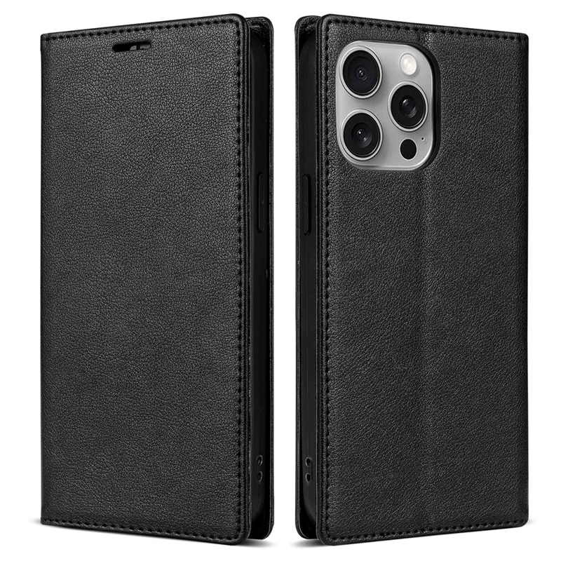 BKS-001 For iPhone 14 Pro Max Magnetic Case PU Leather Phone Stand Cover - Black
