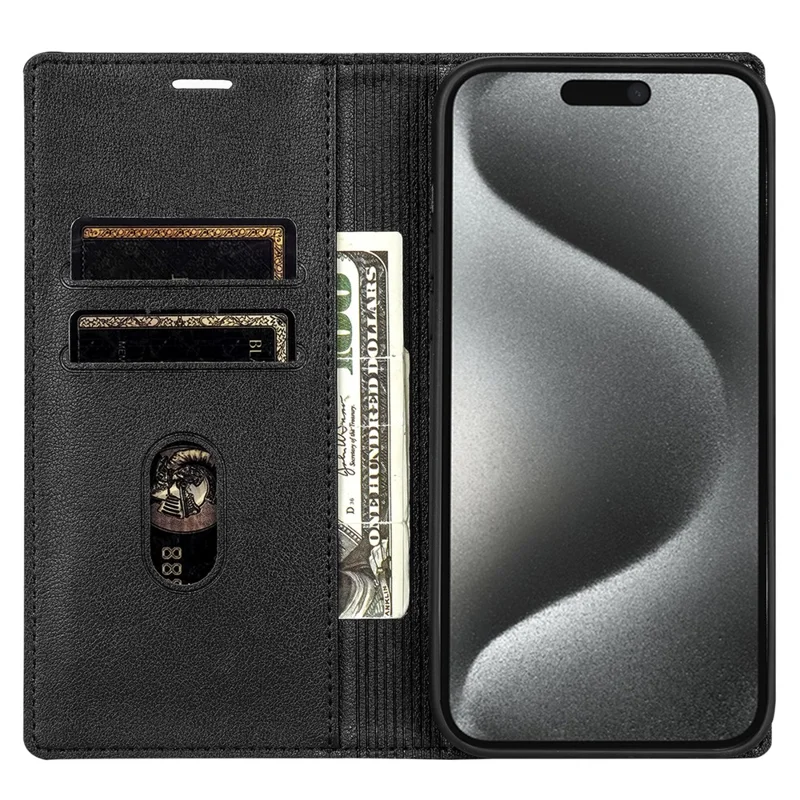 BKS-001 For iPhone 14 Pro Max Magnetic Case PU Leather Phone Stand Cover - Black