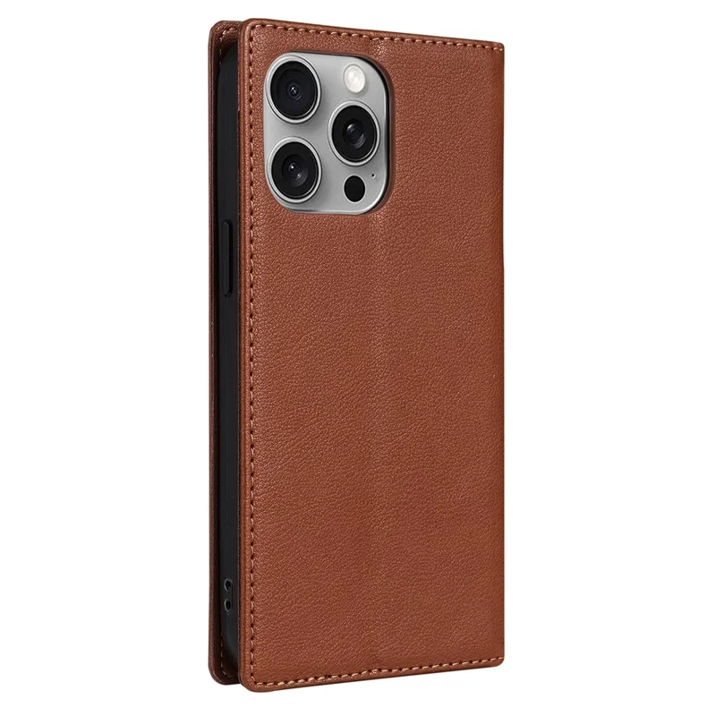 BKS-001 For iPhone 14 Pro Max Magnetic Case PU Leather Phone Stand Cover - Brown
