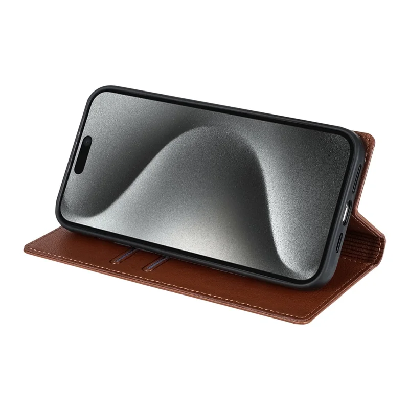 BKS-001 For iPhone 14 Pro Max Magnetic Case PU Leather Phone Stand Cover - Brown
