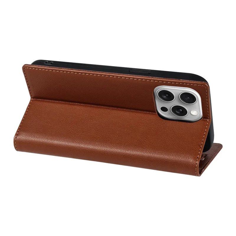 BKS-001 For iPhone 14 Pro Max Magnetic Case PU Leather Phone Stand Cover - Brown