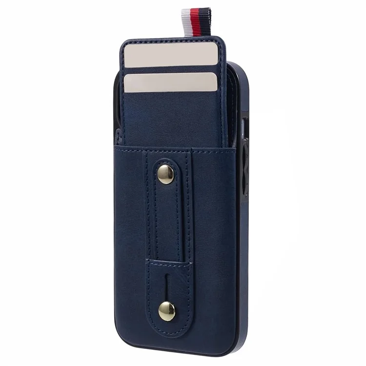 For iPhone 14 Plus Case Anti-drop PU Leather+TPU Back Cover with Hidden Card Slots - Blue