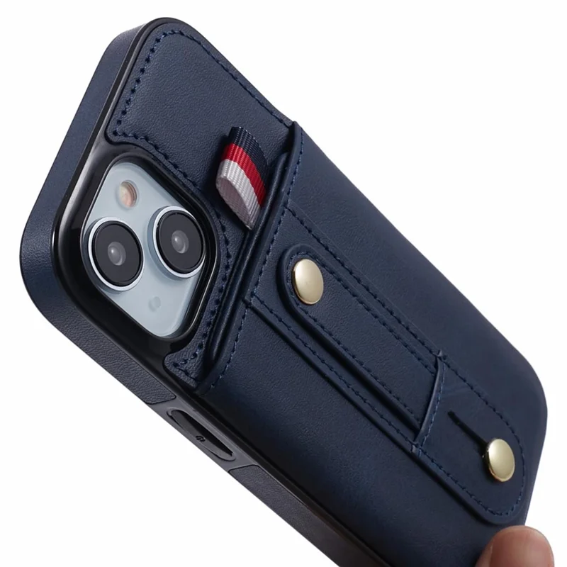 For iPhone 14 Plus Case Anti-drop PU Leather+TPU Back Cover with Hidden Card Slots - Blue