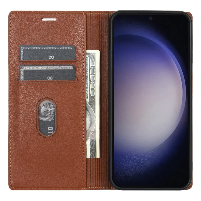 BKS-001 Voor Samsung Galaxy S23 Ultra hoesje Magnetische automatisch sluitende portemonnee telefoonhoes - Bruin
