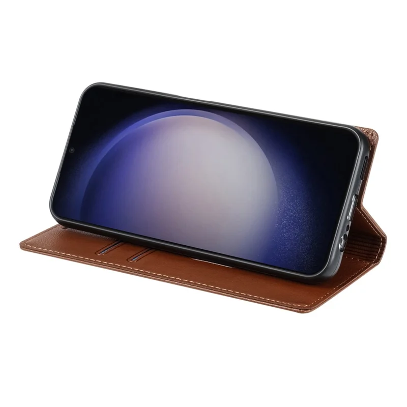 BKS-001 Voor Samsung Galaxy S23 Ultra hoesje Magnetische automatisch sluitende portemonnee telefoonhoes - Bruin