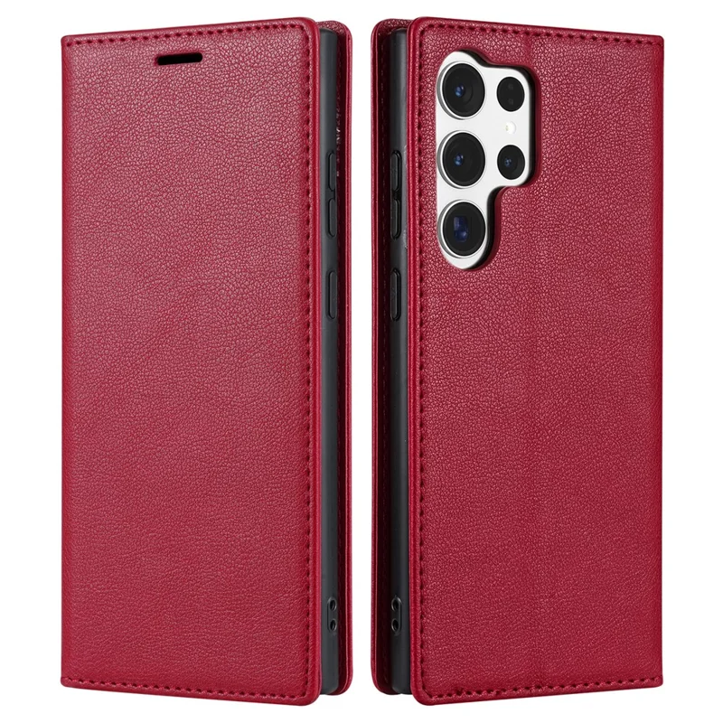 BKS-001 For Samsung Galaxy S23 Ultra Case Magnetic Auto Closing Wallet Phone Cover - Red