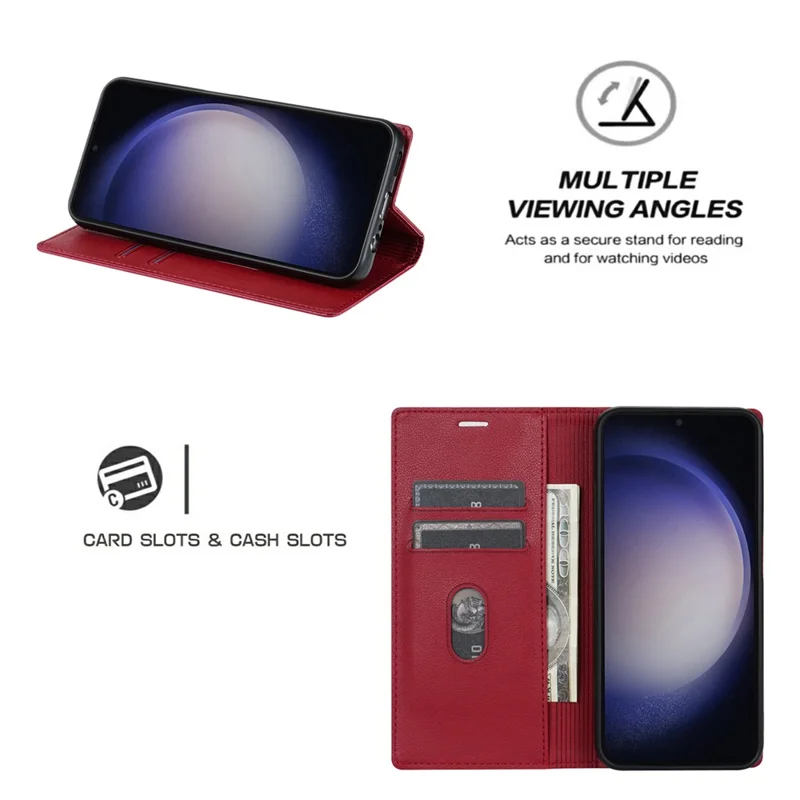 BKS-001 For Samsung Galaxy S23 Ultra Case Magnetic Auto Closing Wallet Phone Cover - Red