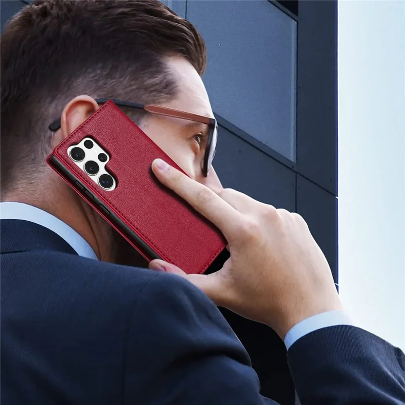 BKS-001 For Samsung Galaxy S23 Ultra Case Magnetic Auto Closing Wallet Phone Cover - Red