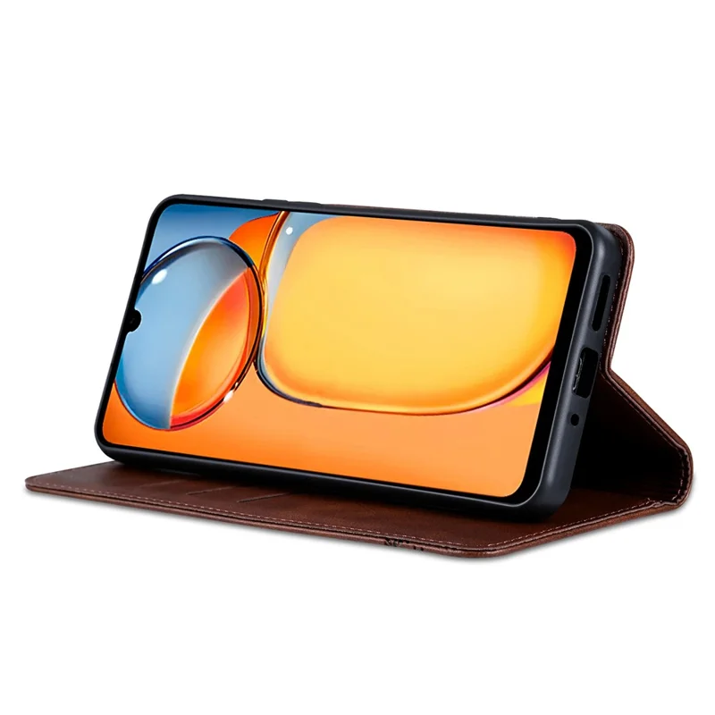 AZNS For Xiaomi 13C 4G / 13C 5G / Poco C65 4G / Poco M6 5G / 13R 5G Leather Case Wallet Magnetic Phone Cover - Coffee