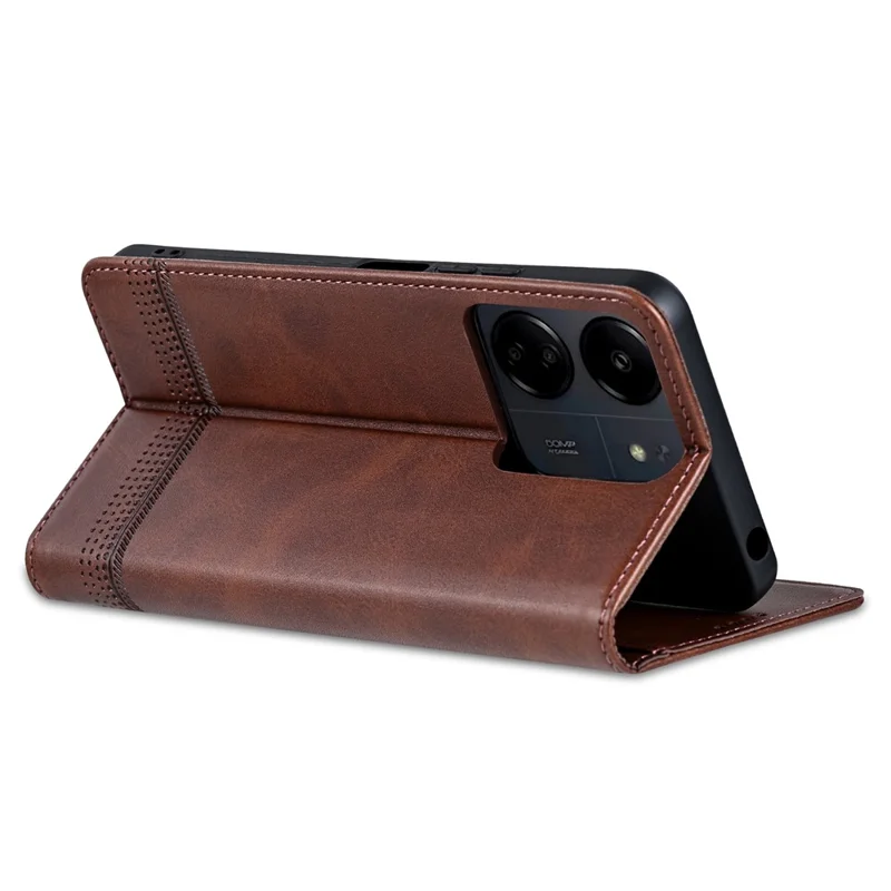 AZNS For Xiaomi 13C 4G / 13C 5G / Poco C65 4G / Poco M6 5G / 13R 5G Leather Case Wallet Magnetic Phone Cover - Coffee