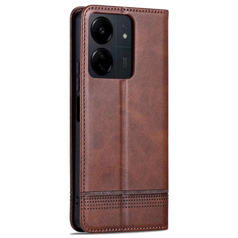 AZNS For Xiaomi 13C 4G / 13C 5G / Poco C65 4G / Poco M6 5G / 13R 5G Leather Case Wallet Magnetic Phone Cover - Coffee