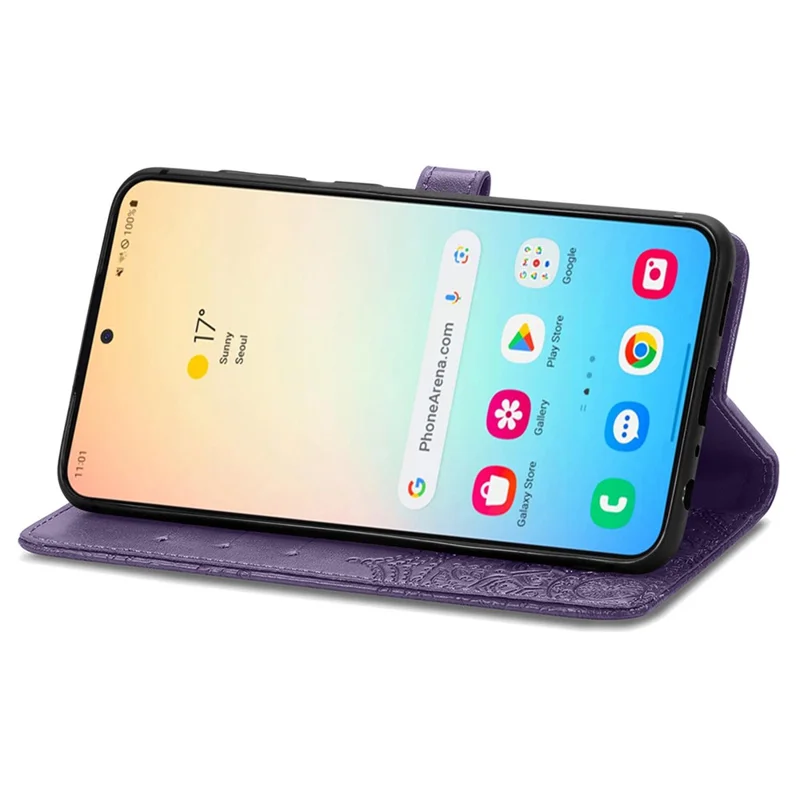 For Samsung Galaxy S24 Phone Case PU Leather Embossed Mandala Wallet Cover - Purple